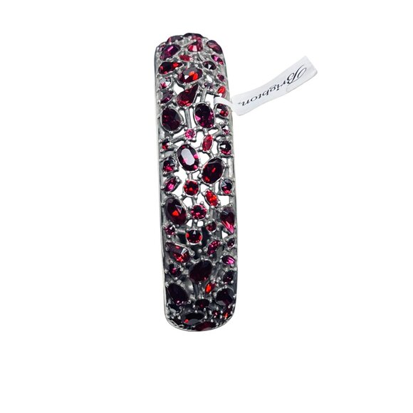 Brighton Silver Tone W/ Ruby Red Glass Rhinestones Hinged Bangle Bracelet (5932) - Picture 8 of 9